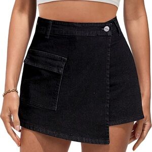 Women's Black Asymmetrical Denim Shorts